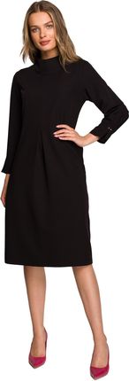 S318 Sukienka z dekoracyjnymi zakładkami - czarna (kolor czarny, rozmiar L)