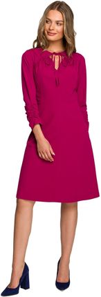 S325 Sukienka z wiązaniem w dekolcie - śliwkowa (kolor śliwkowy, rozmiar M)
