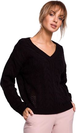 M510 Ażurowy sweter z dekoltem w serek - czarny (kolor czarny, rozmiar L/XL)