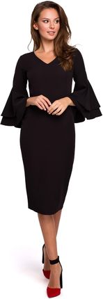 K002 Sukienka z falbanami przy rękawach - czarna (kolor czarny, rozmiar XXL)