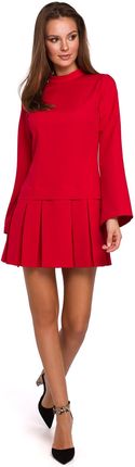 K021 Sukienka z kontrafałdami na dole - czerwona (kolor czerwony, rozmiar XL)