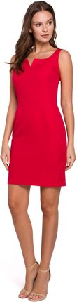 K022 Sukienka mini z dekoltem karo - czerwona (kolor czerwony, rozmiar L)