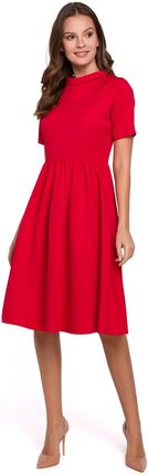 K028 Sukienka z wywiniętą stójką - czerwona (kolor czerwony, rozmiar XXL)
