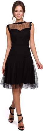 K030 Sukienka rozkloszowana w groszki - czarna (kolor czarny, rozmiar L)