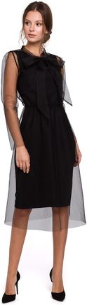 K039 Sukienka tiulowa z wiązaniem przy szyi - czarna (kolor czarny, rozmiar XL)
