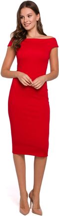 K001 Sukienka dzianinowa - czerwona (kolor czerwony, rozmiar M)