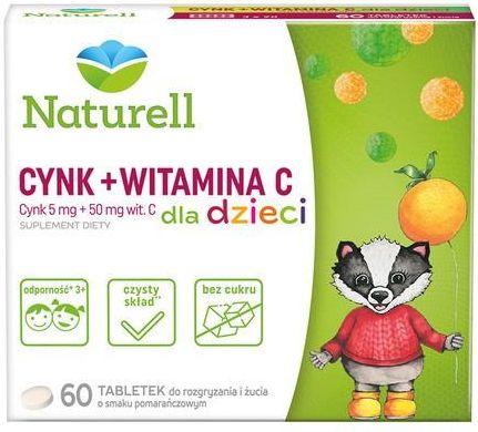 Usp Zdrowie Naturell Cynk + Witamina C Dla Dzieci Tabletki Do Rozgryzania I Żucia Smak Pomarańczowy 60szt.