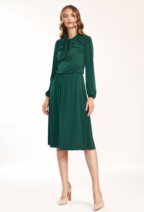 Zielona sukienka z fontaziem - S186 (kolor zielony, rozmiar 44)