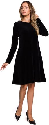 M566 Welurowa sukienka trapezowa - czarna (kolor czarny, rozmiar S)