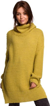 BK047 Sweter oversize z golfem - limonkowy (kolor limo, rozmiar uniwersalny)