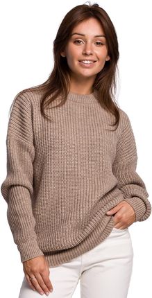 BK052 Długi sweter w prążek - cappuccino (kolor Cappucino, rozmiar L/XL)