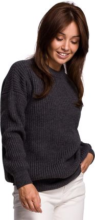 BK052 Długi sweter w prążek - grafitowy (kolor grafit, rozmiar S/M)