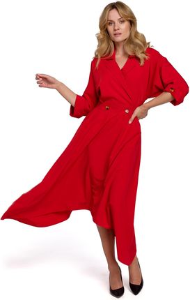 K086 Sukienka z asymetrycznym dołem - czerwona (kolor czerwony, rozmiar S)