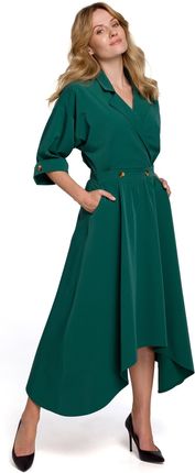 K086 Sukienka z asymetrycznym dołem - zielona (kolor zielony, rozmiar L)