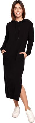 B197 Sukienka midi z kapturem - czarna (kolor czarny, rozmiar XL)