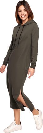 B197 Sukienka midi z kapturem - khaki (kolor khaki, rozmiar S)