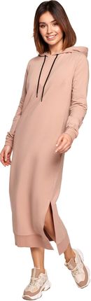 B197 Sukienka midi z kapturem - mokka (kolor mocca, rozmiar L)