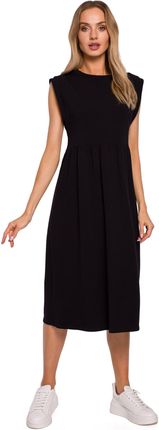M581 Sukienka midi z ozdobnymi rękawami - czarna (kolor czarny, rozmiar XL)
