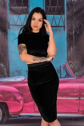 Lyana Black 1712 spódniczka i bluzka (kolor czarny, rozmiar XL)
