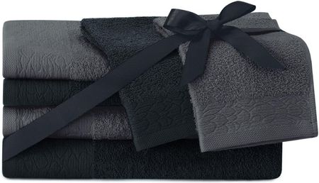 Ameliahome Ręcznik Flos Kolor Czarny Styl Klasyczny 2*30x50+2*50x90+2*70x130
