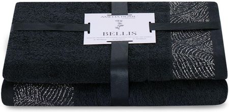 Ameliahome Ręcznik Bellis Kolor Czarny Styl Klasyczny 50x90+70x130