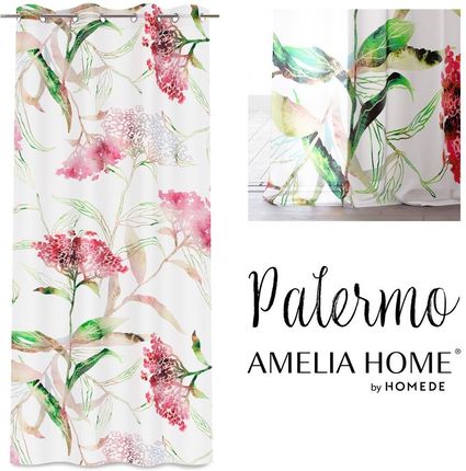 Ameliahome Firana Palermo Kolor Biały Drukowany Motyw Kwiatowy Przelotki Przelotki Srebrne Woal 140x250