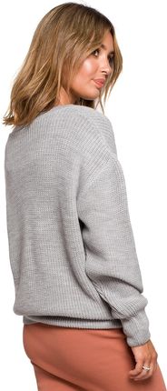 BK075 Sweter z dekoltem w serek - szary (kolor szary, rozmiar S/M)