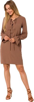 M742 Sukienka ze sznurowaniem na przodzie - czekoladowa (kolor brąz, rozmiar XL)