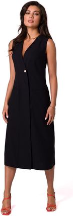 B254 Prosta sukienka midi bez rękawów - czarna (kolor czarny, rozmiar L)