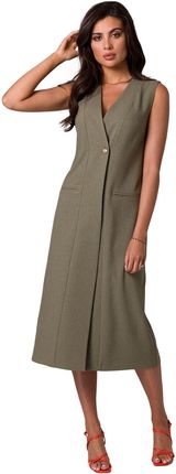 B254 Prosta sukienka midi bez rękawów - oliwkowa (kolor oliwka, rozmiar XL)