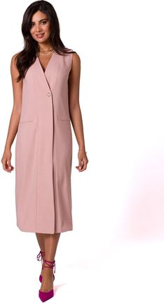 B254 Prosta sukienka midi bez rękawów - różowa (kolor róż, rozmiar L)
