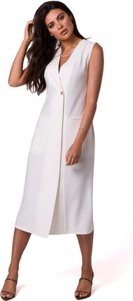 B254 Prosta sukienka midi bez rękawów - śmietankowa (kolor ecru, rozmiar L)