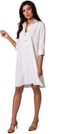 B257 Sukienka koszulowa z poszerzonym dołem - śmietankowa (kolor ecru, rozmiar XXL)