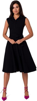 B261 Sukienka bawełniana z rozkloszowanym dołem - czarna (kolor czarny, rozmiar M)