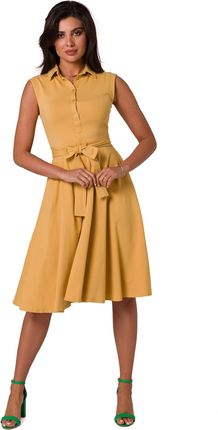 B261 Sukienka bawełniana z rozkloszowanym dołem - miodowa (kolor miodowy, rozmiar S)
