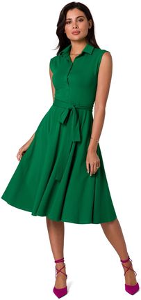B261 Sukienka bawełniana z rozkloszowanym dołem - soczysta zieleń (kolor zielony, rozmiar L)