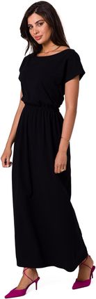 B264 Sukienka maxi z dekoltem i elastyczną talią - czarna (kolor czarny, rozmiar XL)