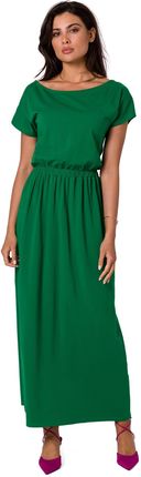 B264 Sukienka maxi z dekoltem i elastyczną talią - soczysta zieleń (kolor zielony, rozmiar XL)