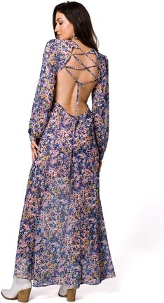 K165 Sukienka szyfonowa z odkrytymi plecami - model 2 (kolor wielokolorowy, rozmiar L)