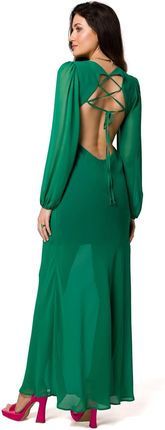 K166 Sukienka szyfonowa z odkrytymi plecami - soczysta zieleń (kolor zielony, rozmiar S)
