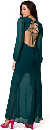 K166 Sukienka szyfonowa z odkrytymi plecami - zielona (kolor ciemna zieleń, rozmiar M)