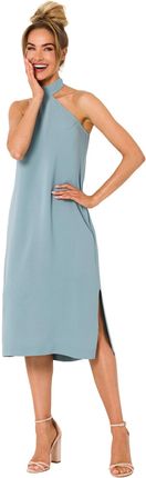M736 Sukienka z wiązaniem na szyi - agawa (kolor niebieski, rozmiar L)