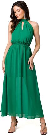 K169 Sukienka szyfonowa maxi wiązana wokół szyi - soczysta zieleń (kolor zielony, rozmiar M)
