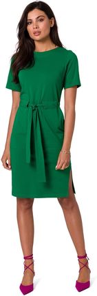 B263 Sukienka bawełniana z naszytymi kieszeniami - soczysta zieleń (kolor zielony, rozmiar L)