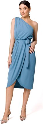 K160 Sukienka na jedno ramię - zimny niebieski (kolor niebieski, rozmiar XL)