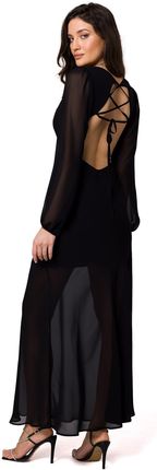 K166 Sukienka szyfonowa z odkrytymi plecami - czarna (kolor czarny, rozmiar L)