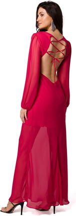 K166 Sukienka szyfonowa z odkrytymi plecami - fuksja (kolor fuksja, rozmiar L)
