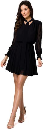 K168 Sukienka szyfonowa z klinami - czarna (kolor czarny, rozmiar XXL)