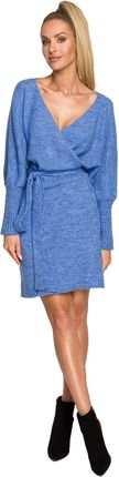 M714 Sukienka swetrowa na zakładkę - lazurowa (kolor niebieski, rozmiar S/M)