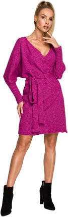 M714 Sukienka swetrowa na zakładkę - malinowa (kolor malina, rozmiar L/XL)